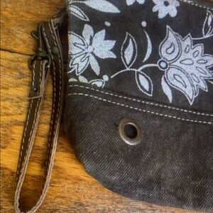 Myra Bag Floral Canvas Clutch Pouch Wristlet Bag Leather Zip Western Cowgirl